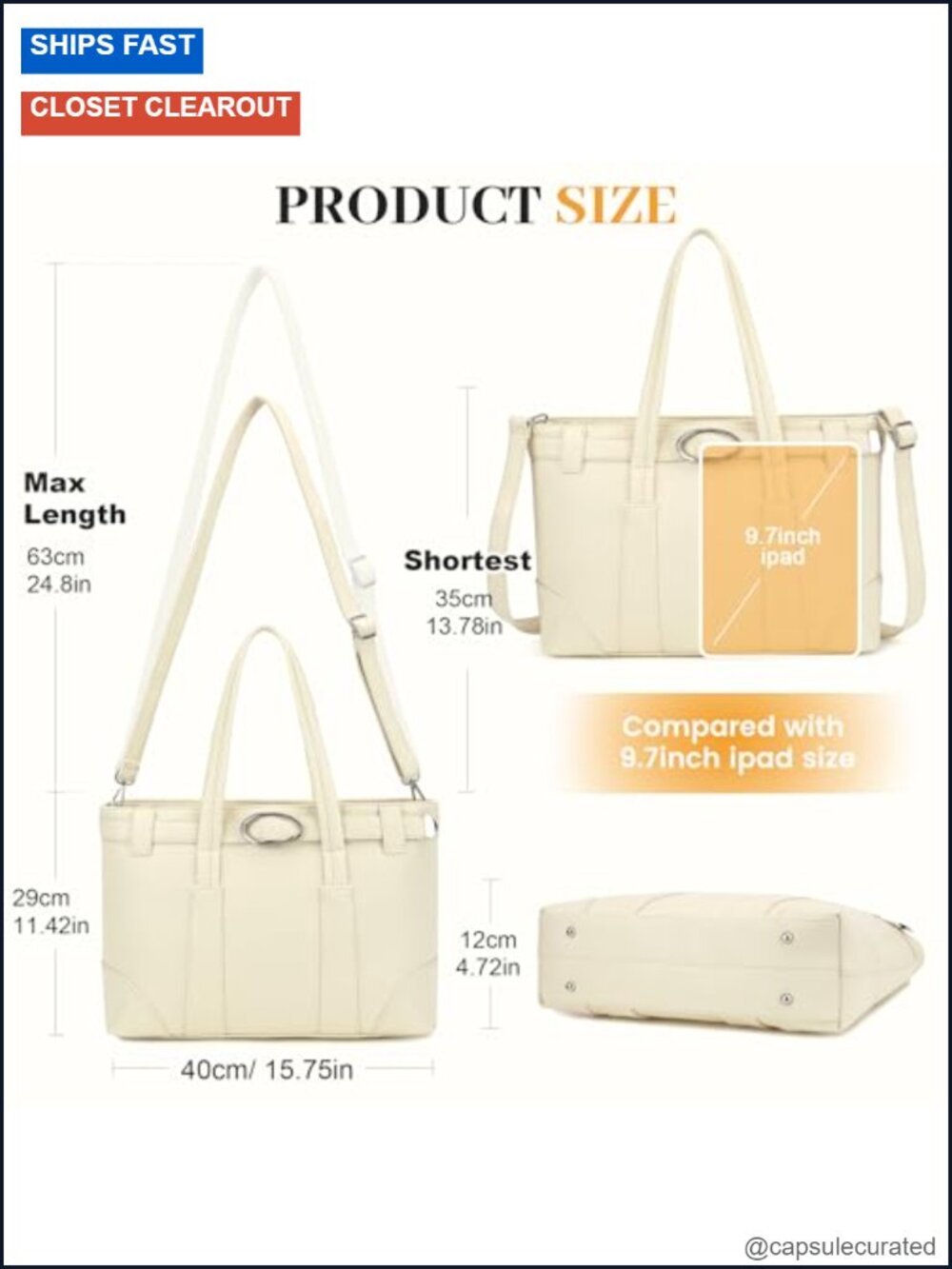Large Vegan Leather Satchel Handbag Hobo Tote with Detachable Shoulder Strap - Picture 3 of 6